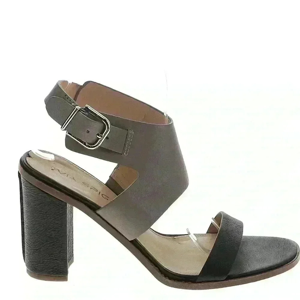 Via Spiga gray and black ankle strap chunky heels 8.5